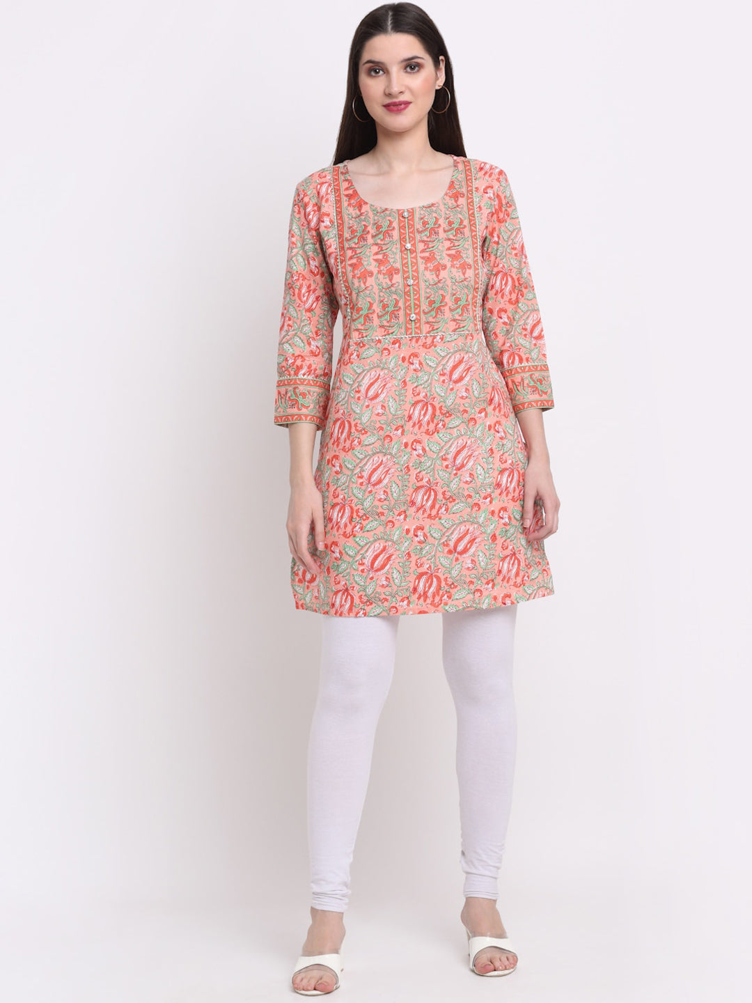 Kalini Women Peach-Coloured Floral Printed Kurta - Distacart