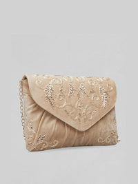 Thumbnail for Rubans Gold-Toned & Brown Embroidered Box Clutch - Distacart