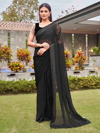 Tikhi Imli Black Striped Sequinned Saree - Distacart