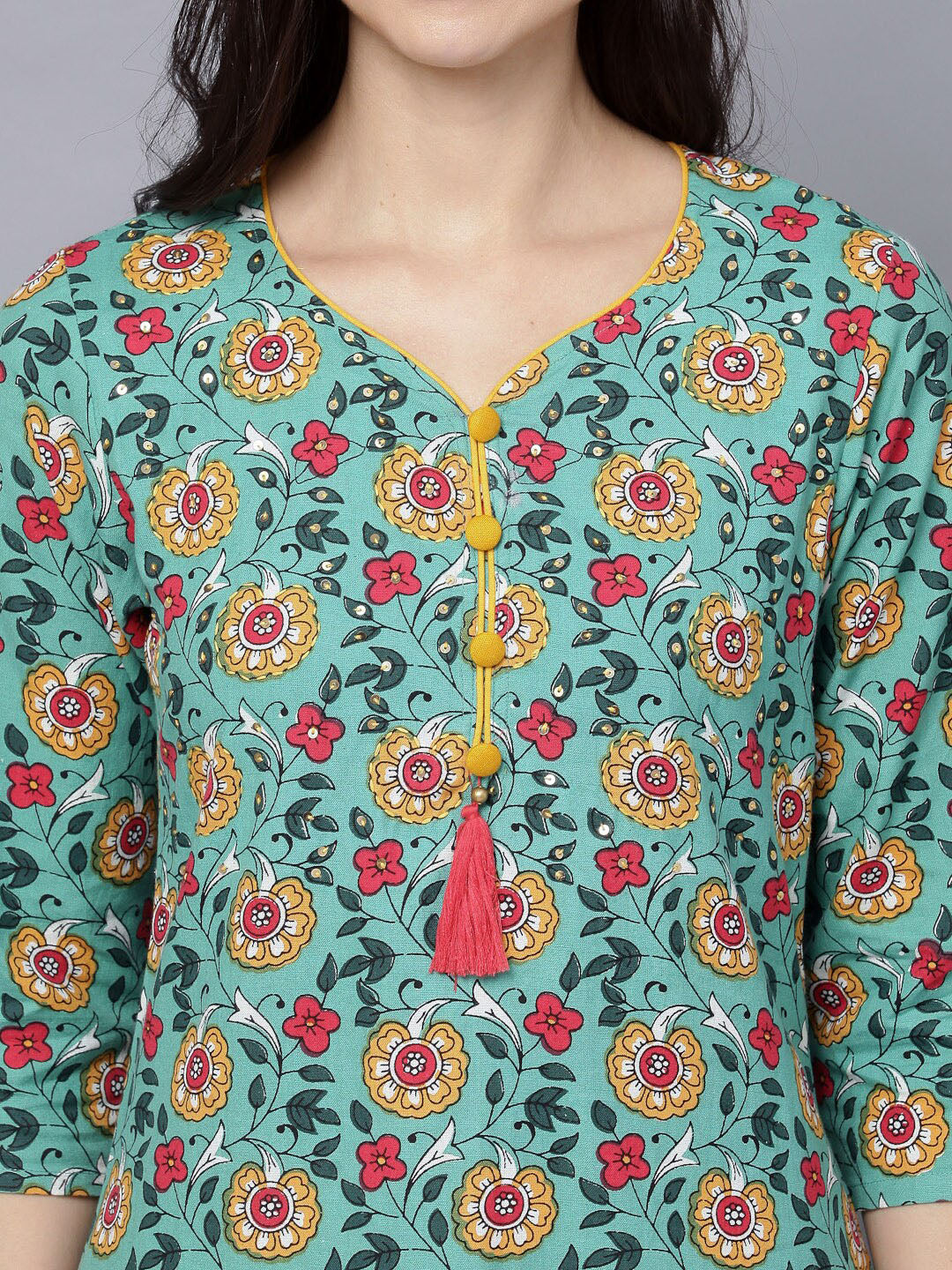 HERE&NOW Women Green Floral Printed Kurta Set - Distacart