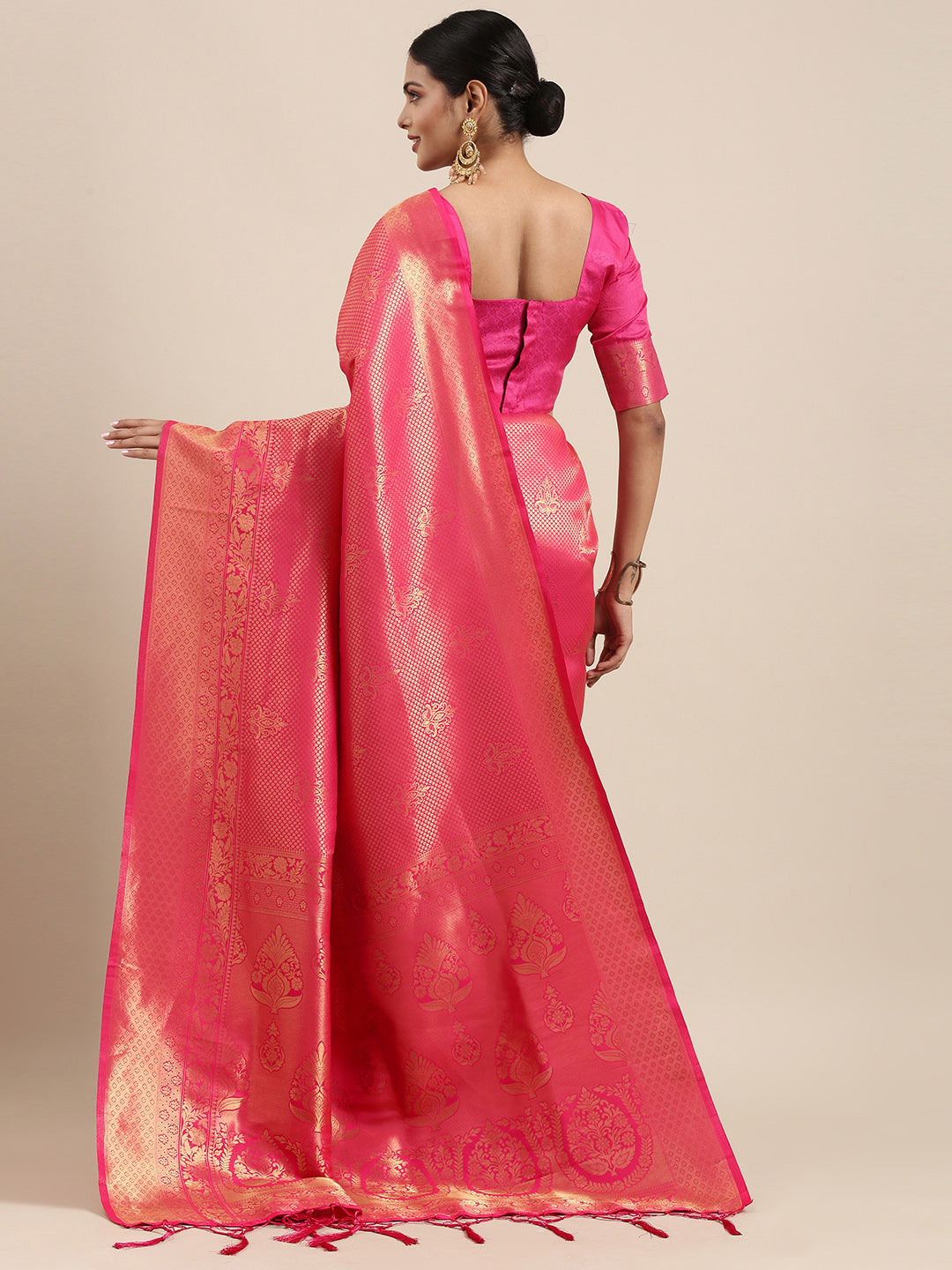 Saree Mall Pink Ethnic Motifs Zari Silk Blend Banarasi Saree - Distacart