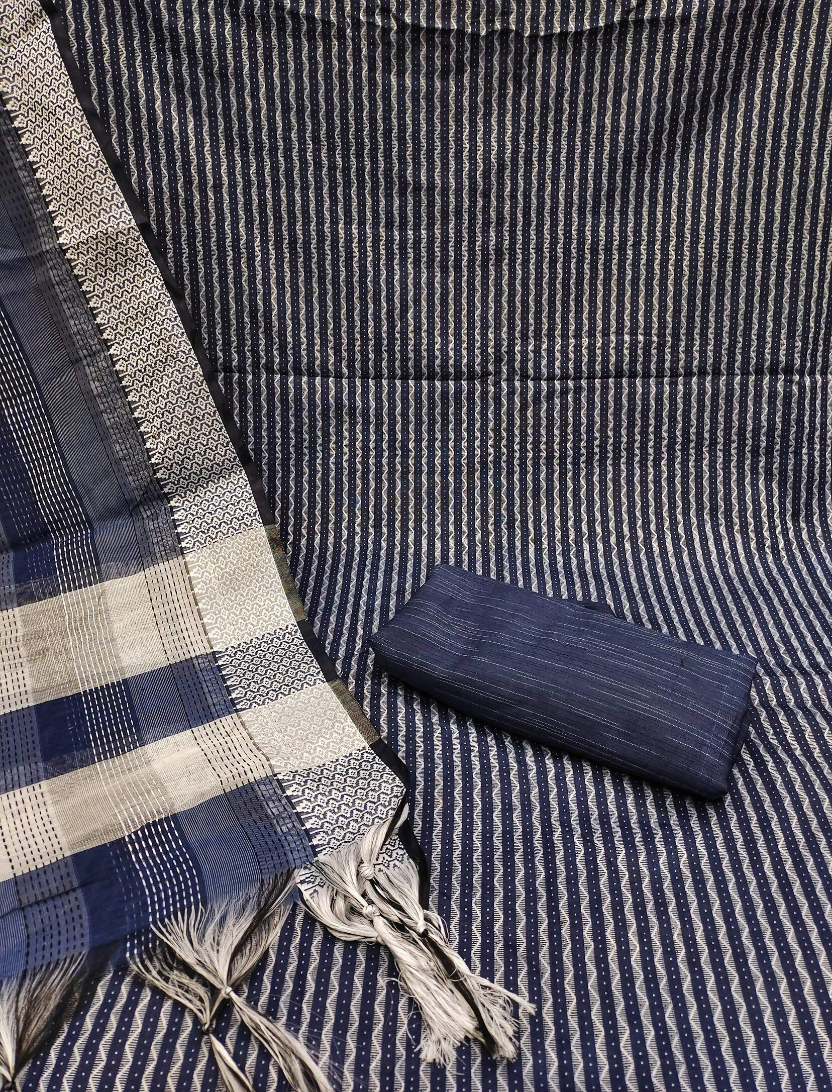 Blue Cotton Jacquard Woven Unstitched Dress Material - Amara - Distacart