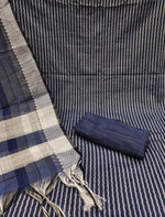Thumbnail for Blue Cotton Jacquard Woven Unstitched Dress Material - Amara - Distacart