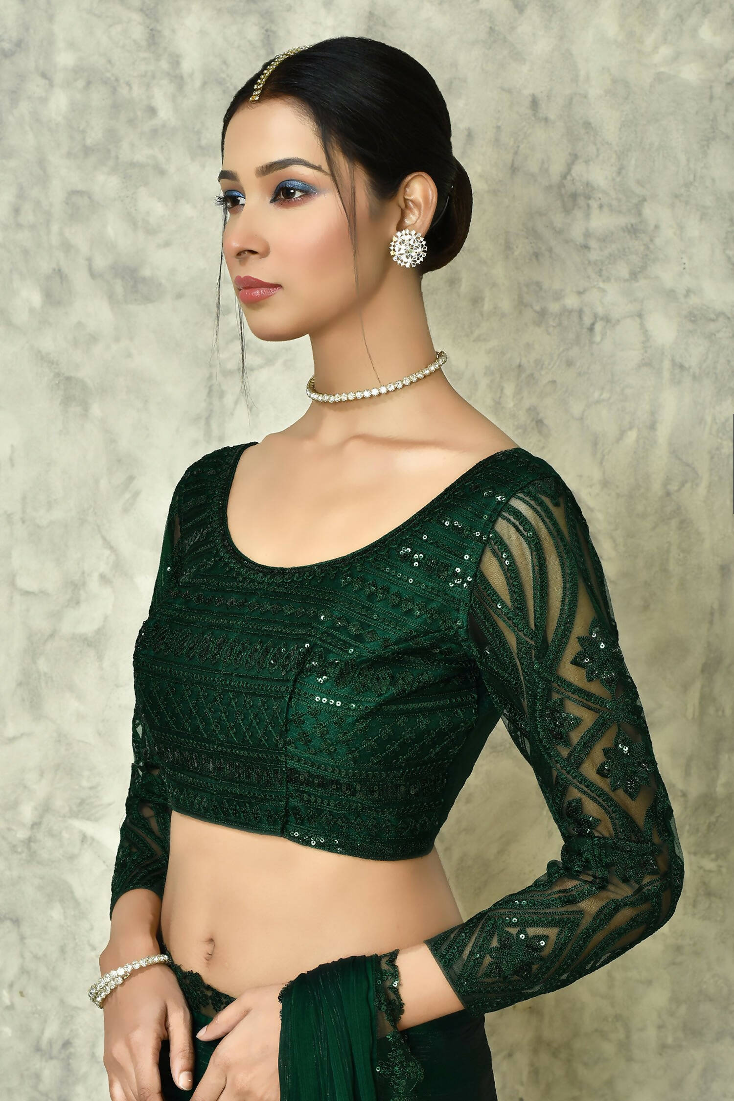 Dark Green Silk Solid Saree With Blouse Piece - Purvi - Distacart