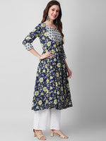 Thumbnail for Kalini Floral Printed Notched Neck Gotta Patti Pure Cotton Anarkali Kurta - Distacart