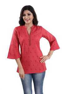 Thumbnail for Snehal Creations Tomato Cotton Blended Casual Short Tunic Top - Distacart
