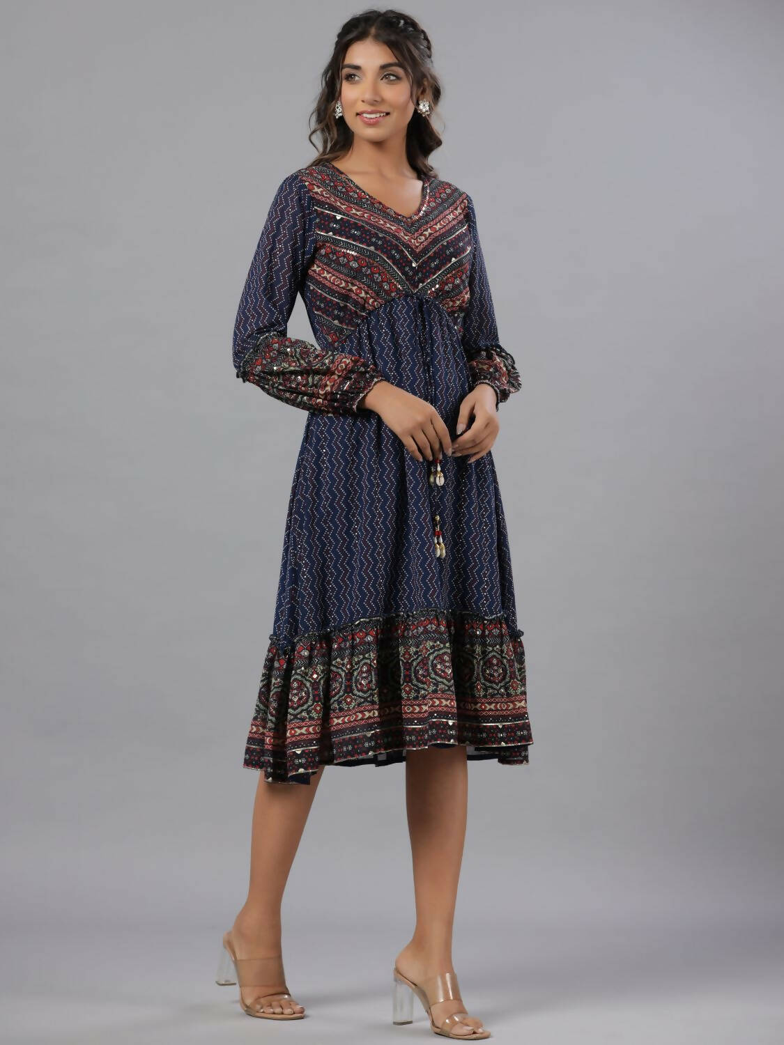 Juniper Women Navy Blue Georgette Printed Midi Dress - Distacart