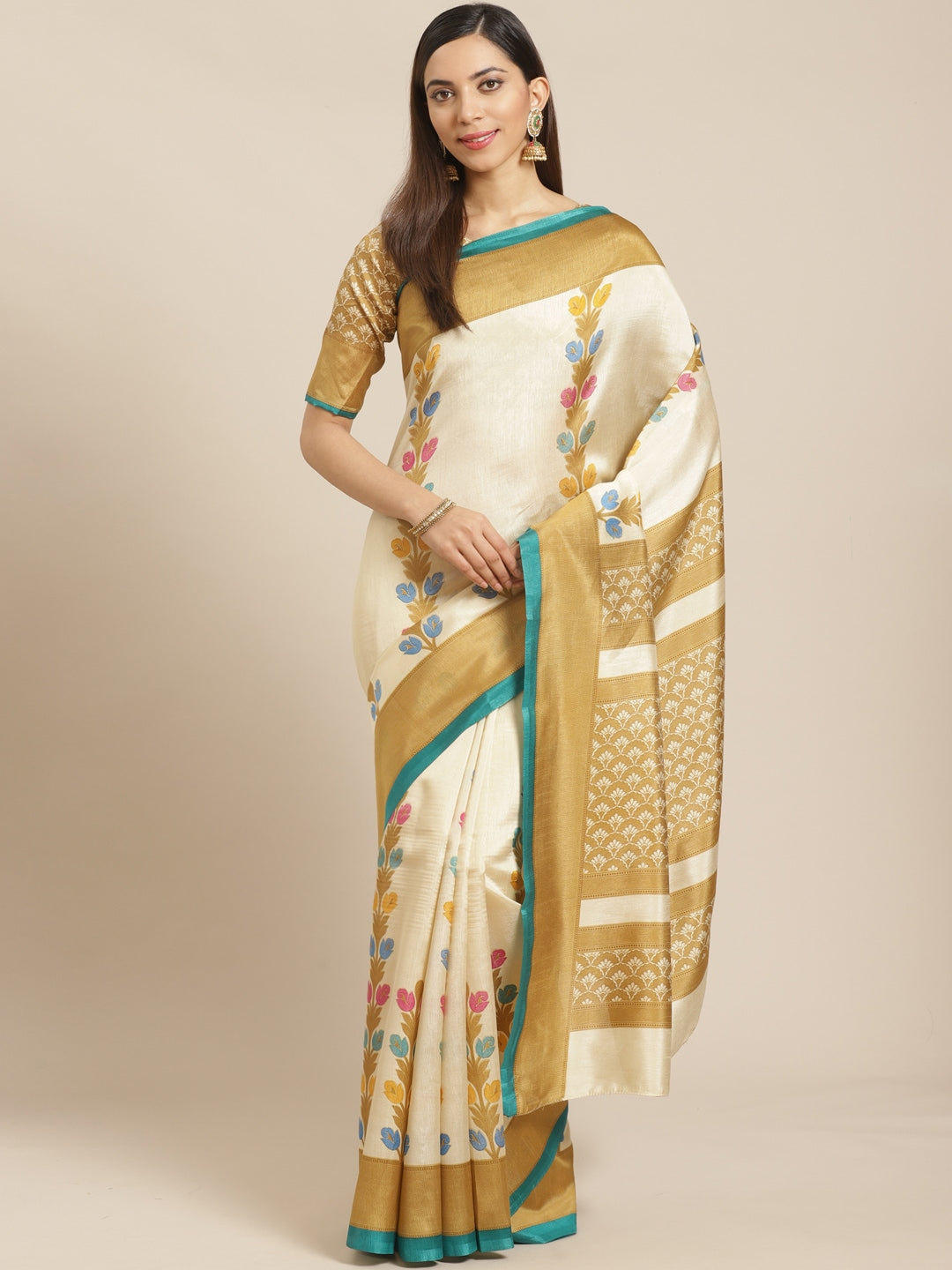 Saree Mall Off-White & Beige Printed Saree - Distacart