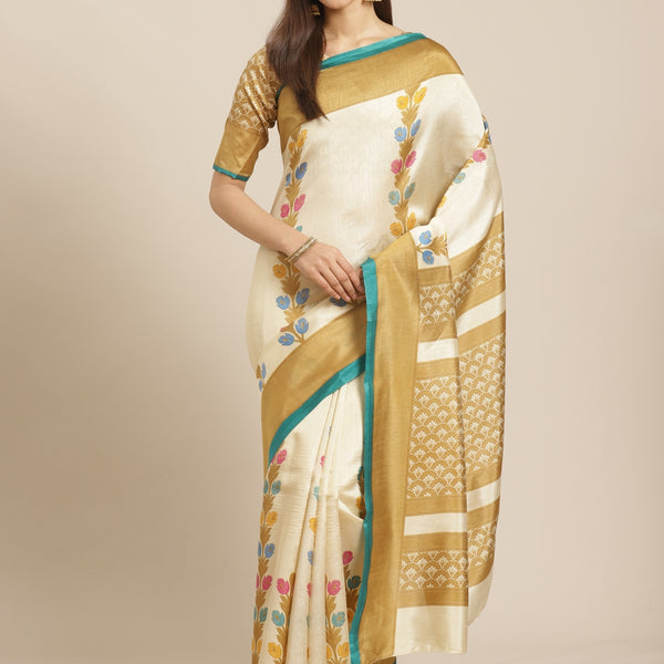 Saree Mall Off-White & Beige Printed Saree - Distacart
