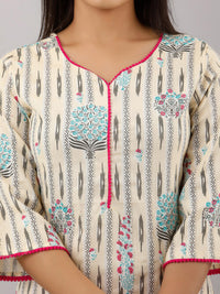 Thumbnail for Kalini Women Beige & Blue Ikat Printed Cotton Straight Kurta - Distacart