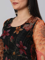 Thumbnail for Kalini Women Black Floral Printed Anarkali Kurta With Trousers & Dupatta - Distacart