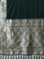 Thumbnail for Mitera Green & Gold-Toned Ethnic Motifs Woven Design Zari Satin Banarasi Saree - Distacart