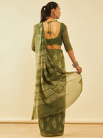 Thumbnail for Soch Olive Green & Cream-Coloured Geometric Printed Zari Chanderi Saree - Distacart