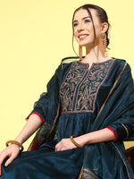 Thumbnail for Sangria Women Floral Embroidered Regular Kurta with Trousers & With Dupatta - Distacart