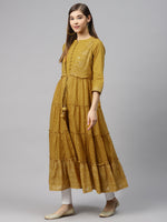 Thumbnail for Biba Women Mustard Brown & Golden Printed Layered Anarkali Kurta - Distacart