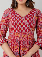 Thumbnail for Kalini Women Maroon Floral Printed Pure Cotton Kurta with Trousers - Distacart