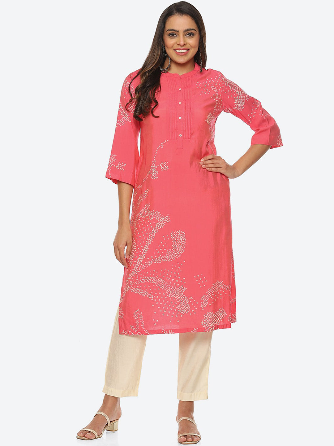 Biba Women Bandhani Printed Kurta with Trousers - Distacart
