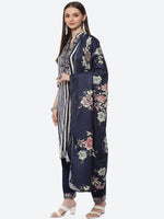 Thumbnail for Biba Women Blue Floral Printed Kurta with Trousers With Dupatta - Distacart