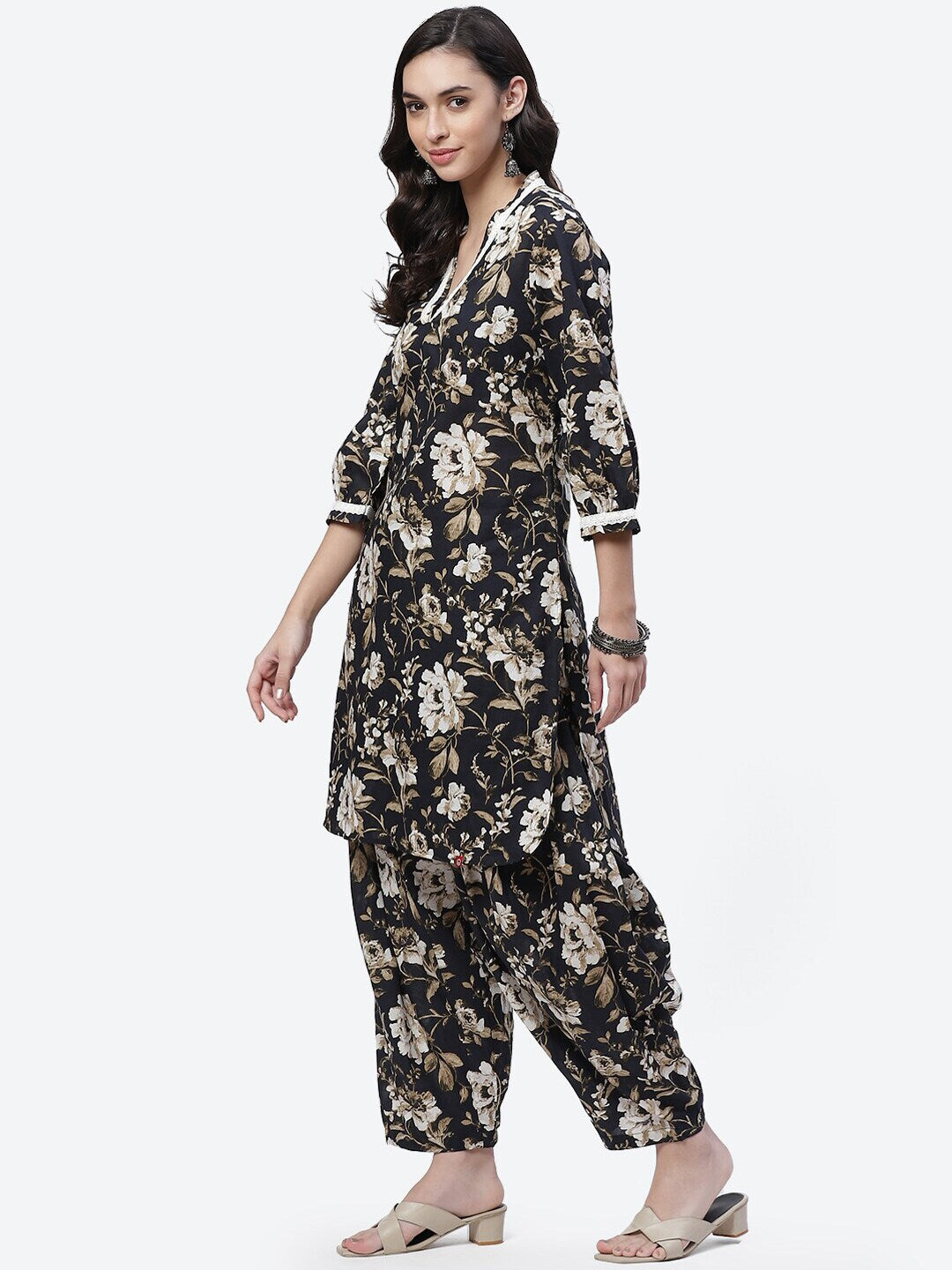 Biba Women Black Ethnic Motifs Printed Straight Pure Cotton Kurta with Salwar - Distacart