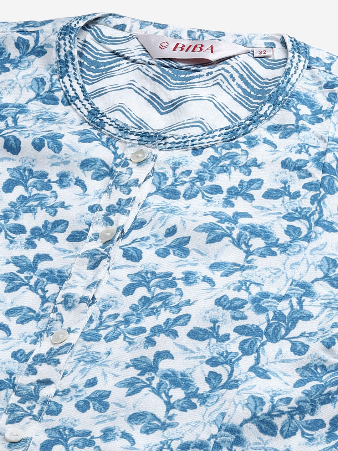 Biba Women White & Blue Printed Kurta with Palazzos - Distacart