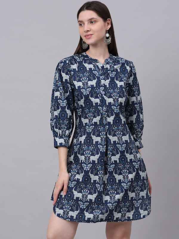 Kalini Women Navy Blue Ethnic Motif Short A-Line Kurta - Distacart