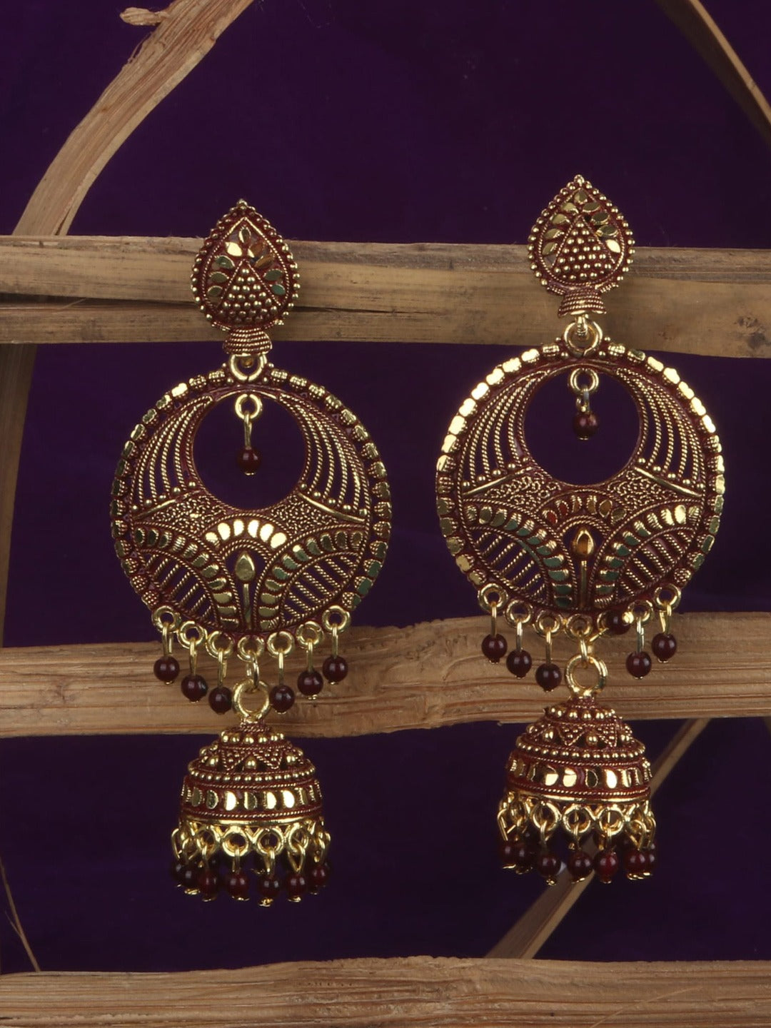 Gold-Plated Alloy Designer Brass Jhumki Earrings - The Pari - Distacart