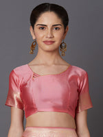 Thumbnail for Mitera Pink & Gold-Toned Silk Blend Woven Design Kanjeevaram Saree - Distacart