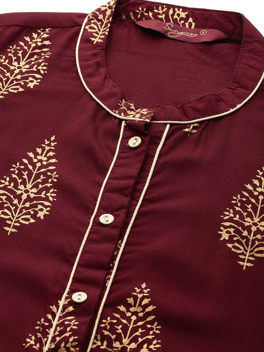 Sangria Ethnic Motifs Printed Pure Cotton Kurta With Palazzos - Distacart