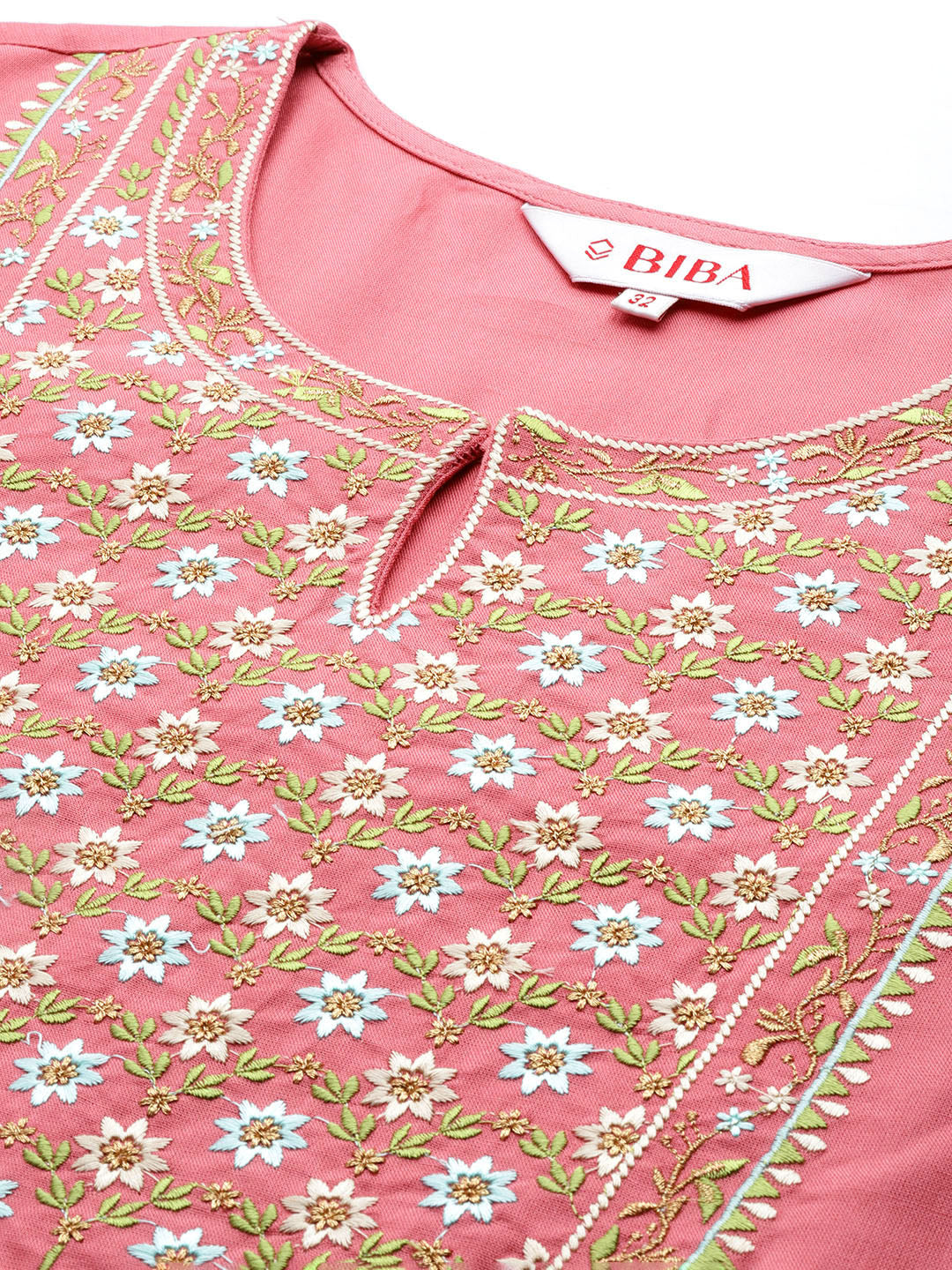 Biba Embroidered Yoke design Straight Kurta with Trousers & Net Dupatta - Distacart