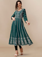 Thumbnail for HERE&NOW Paneled Floral Embroidered Georgette Anarkali Kurta - Distacart