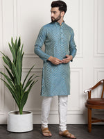 Thumbnail for Sojanya Men Blue & Off-White Woven Design Kurta with Churidar - Distacart