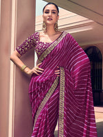Thumbnail for Mitera Purple & White Leheriya Printed Embroidered Poly Georgette Leheriya Saree - Distacart
