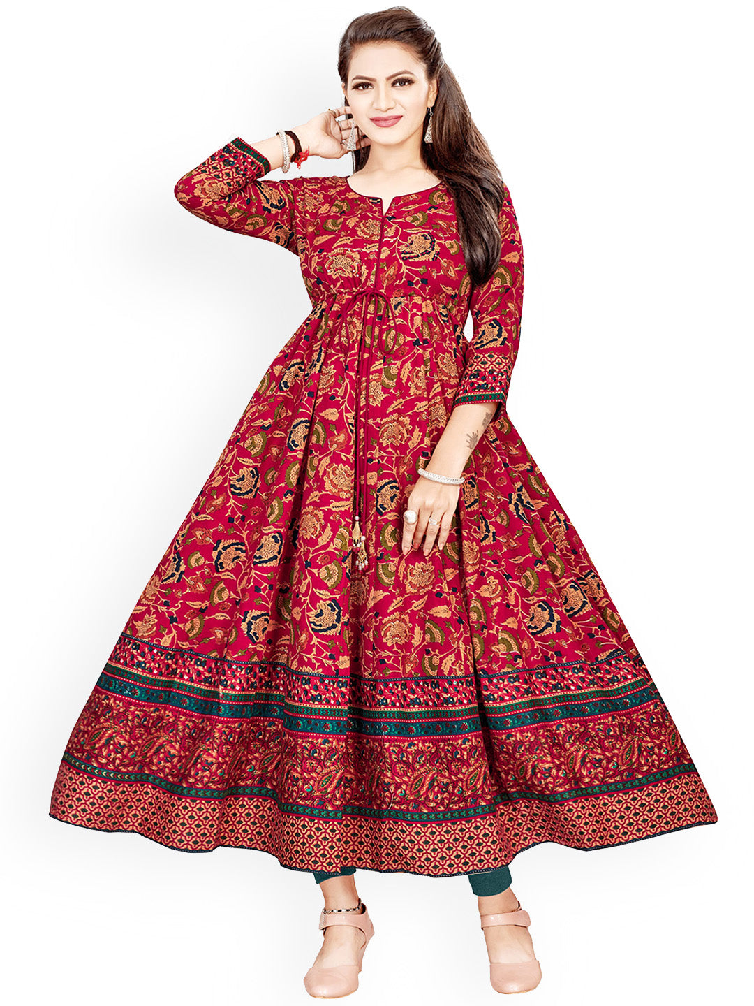 Kalini Women Red Ethnic Motifs Printed Anarkali Kurta - Distacart