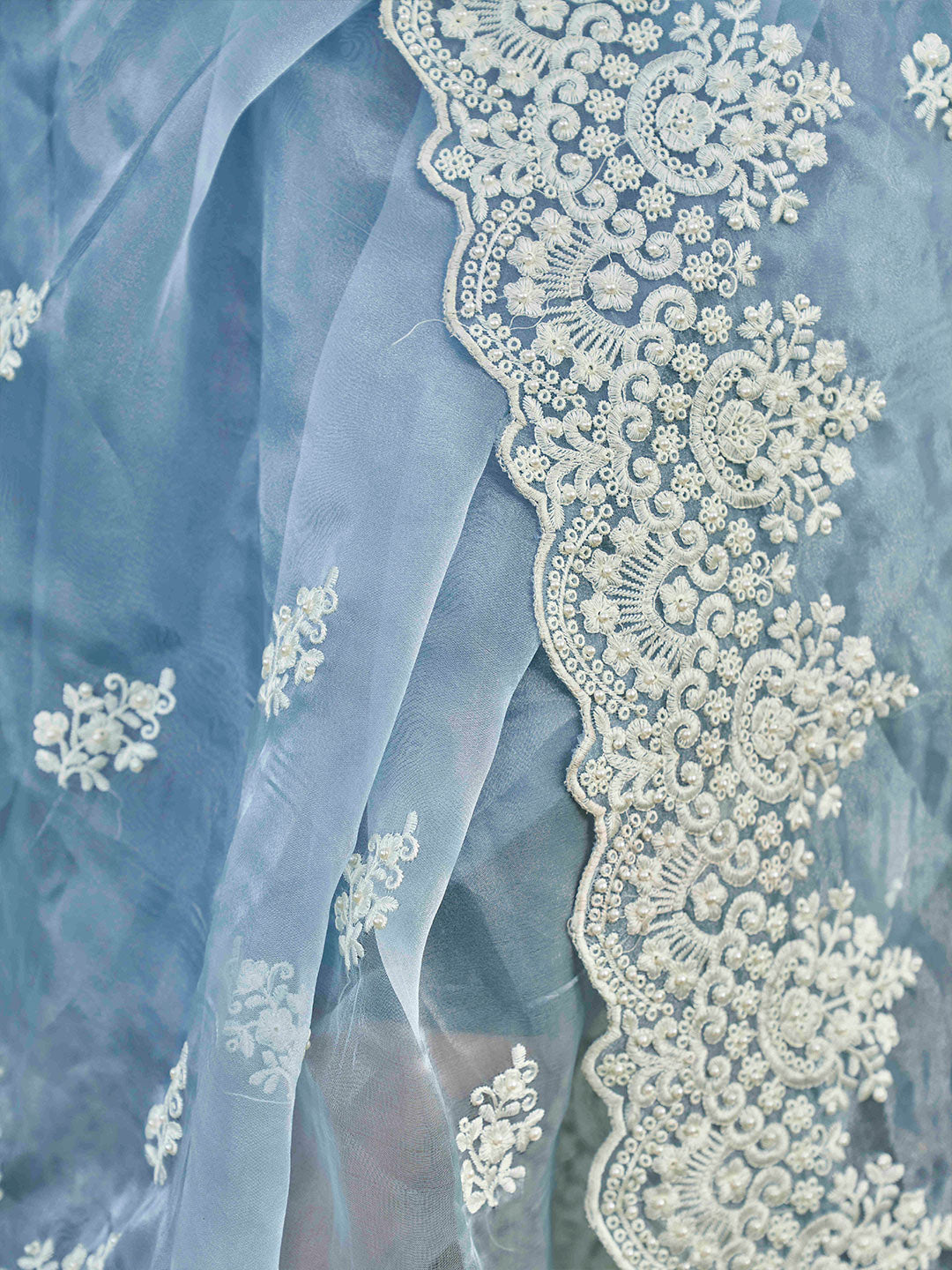 Tikhi Imli Ethnic Motifs Beads and Stones Organza Heavy Work Saree - Distacart