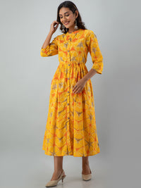 Thumbnail for Kalini Women Yellow & Orange Ethnic Motifs Printed Anarkali Kurta - Distacart