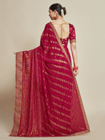 Thumbnail for Sangria Pink Woven Design Zari Detail Poly Georgette Bandhani Saree - Distacart