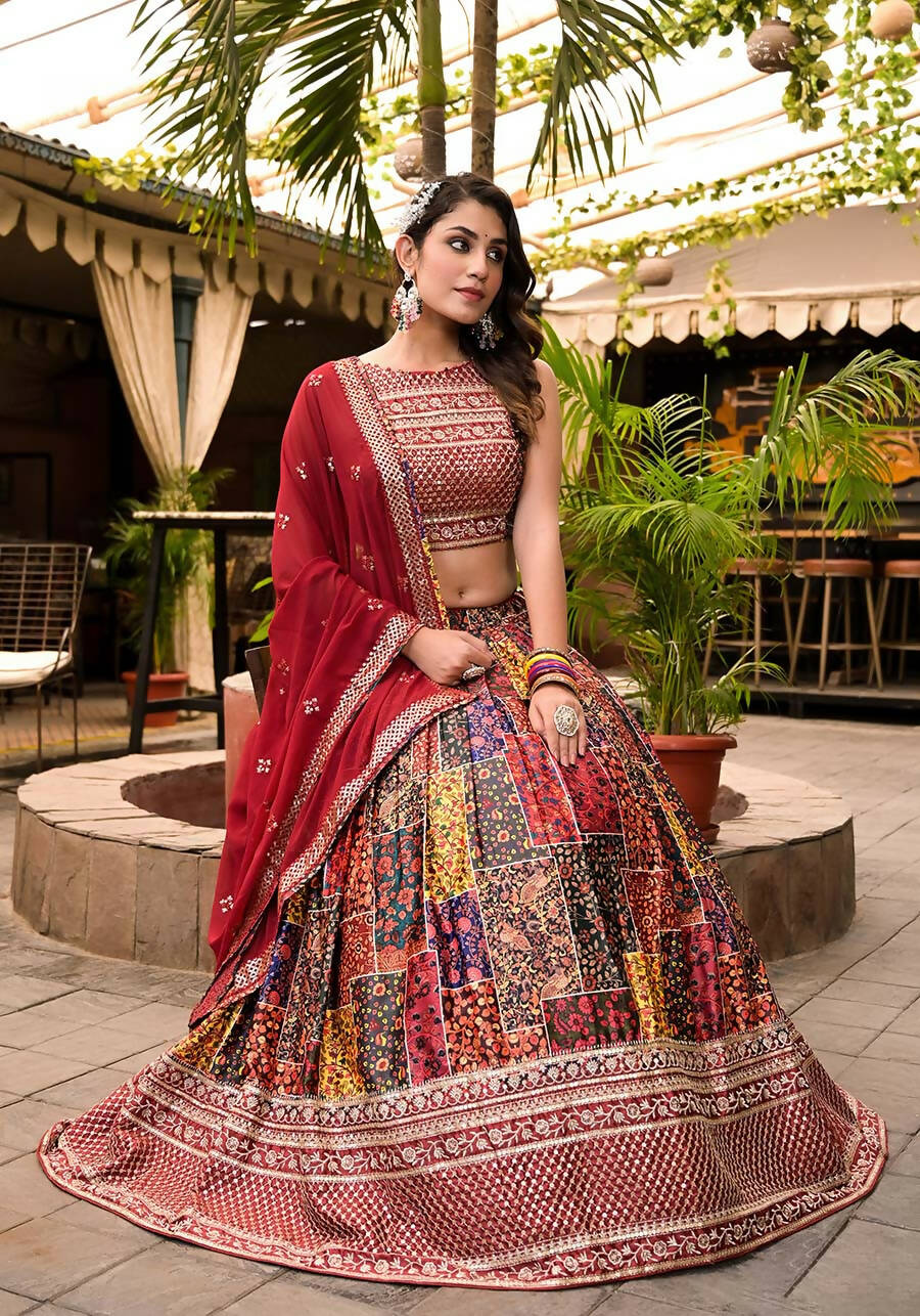 Women's Wedding Traditional Multi Dull Satin Lehenga Choli - Kaushlya - Distacart