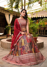 Thumbnail for Women's Wedding Traditional Multi Dull Satin Lehenga Choli - Kaushlya - Distacart