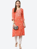 Thumbnail for Biba Women Coral Orange Printed Kurta - Distacart