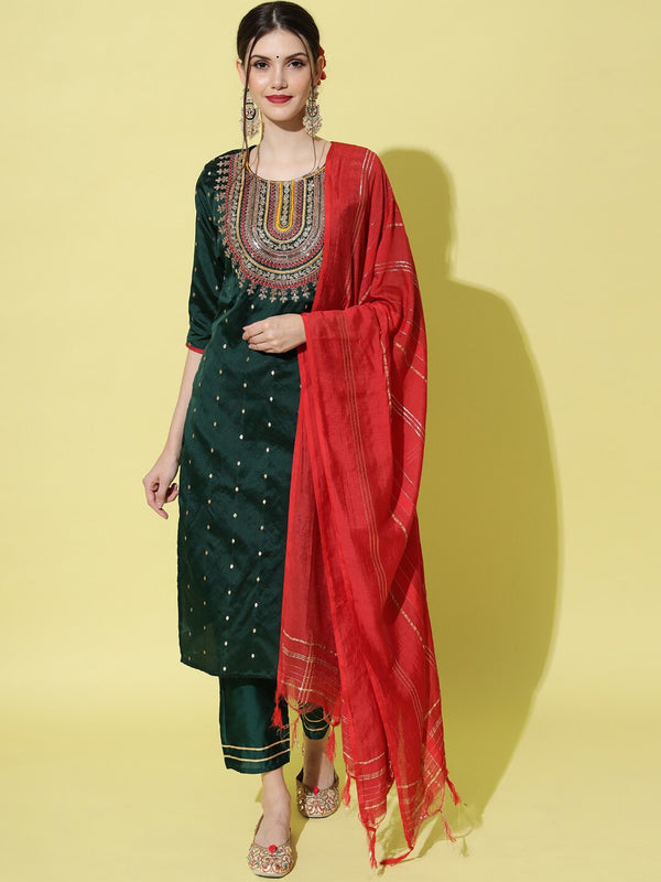 Kalini Ethnic Motifs Yoke Design Regular Thread Work Kurta with Trousers & With Dupatta - Distacart