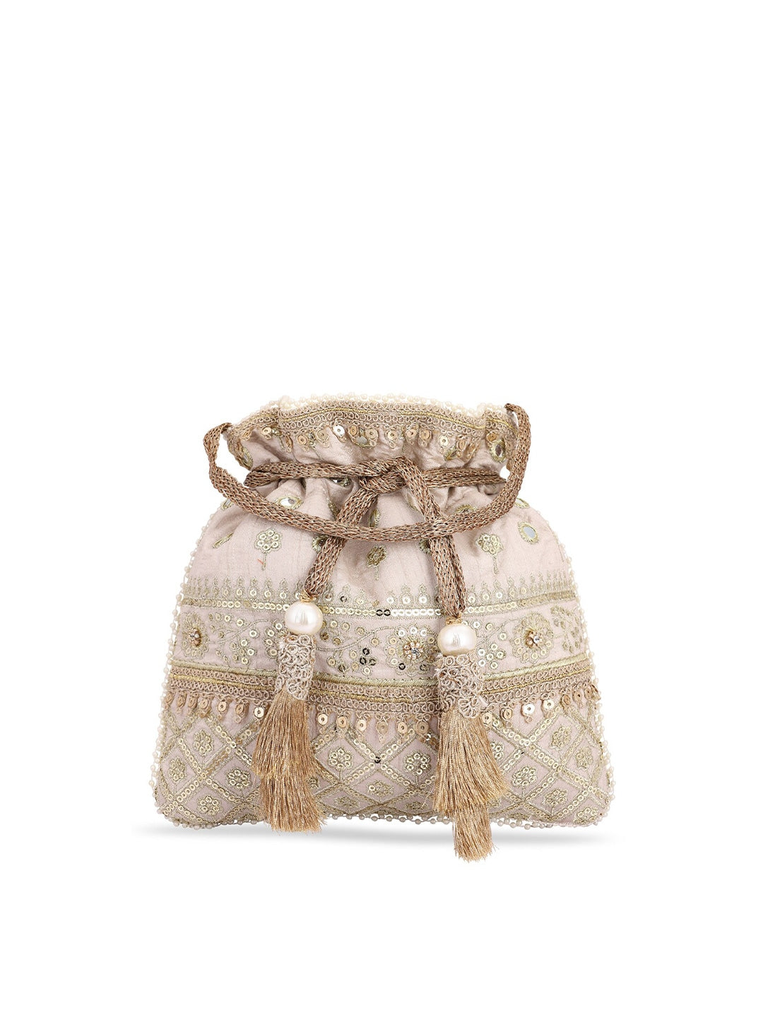 Masq Women Beige & Gold-Toned Embellished Potli - Distacart