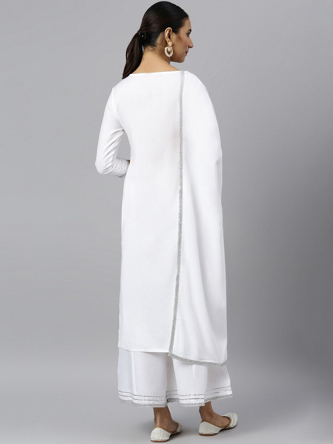 Khushal K Women White Yoke Design Kurta with Trousers & With Dupatta - Distacart