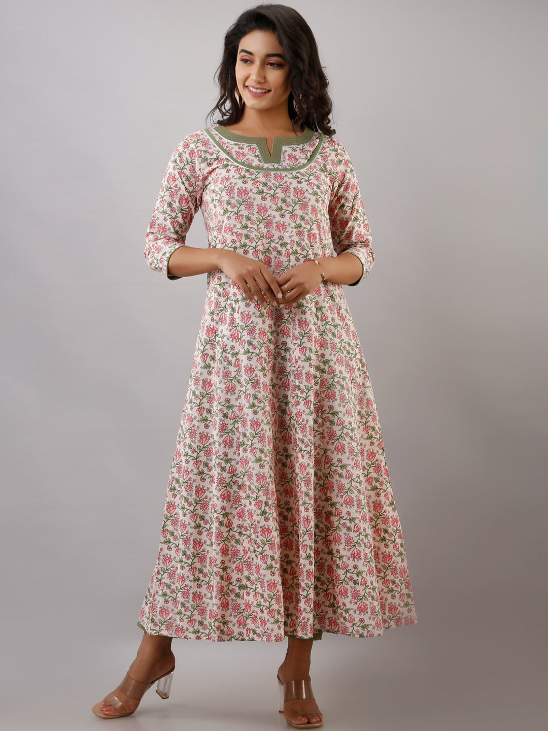 Kalini Women Pink Floral Printed Anarkali Cotton Kurta - Distacart