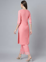 Thumbnail for Khushal K Women Pink Yoke Design Embroirdered Kurta with Trousers - Distacart