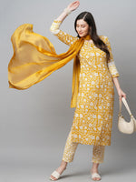 Thumbnail for Kalini Women Yellow Floral Printed Kurta with Trousers & With Dupatta - Distacart