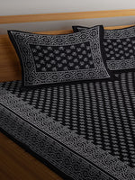 Thumbnail for Rajasthan Decor Black & White Ethnic Motifs 144 TC Cotton 1 Queen Bedsheet with 2 Pillow Covers - Distacart