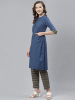 Thumbnail for Biba Women Blue & Olive Green Solid Kurta with Trousers - Distacart