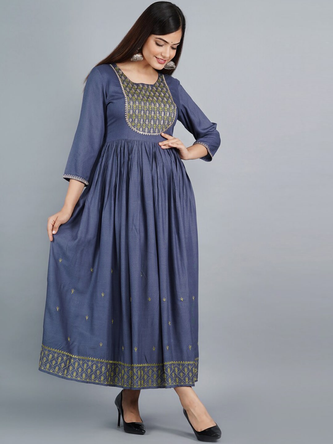 Kalini Women Grey Embroidered Anarkali Kurta - Distacart
