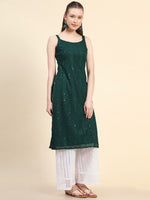 Thumbnail for Kalini Women Paisley Embroiderd Chikankari Sequinned Georgette Kurta - Distacart