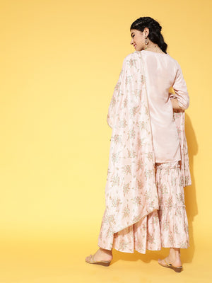 Libas Pink Solid Kurti With Sharara & Dupatta - Distacart